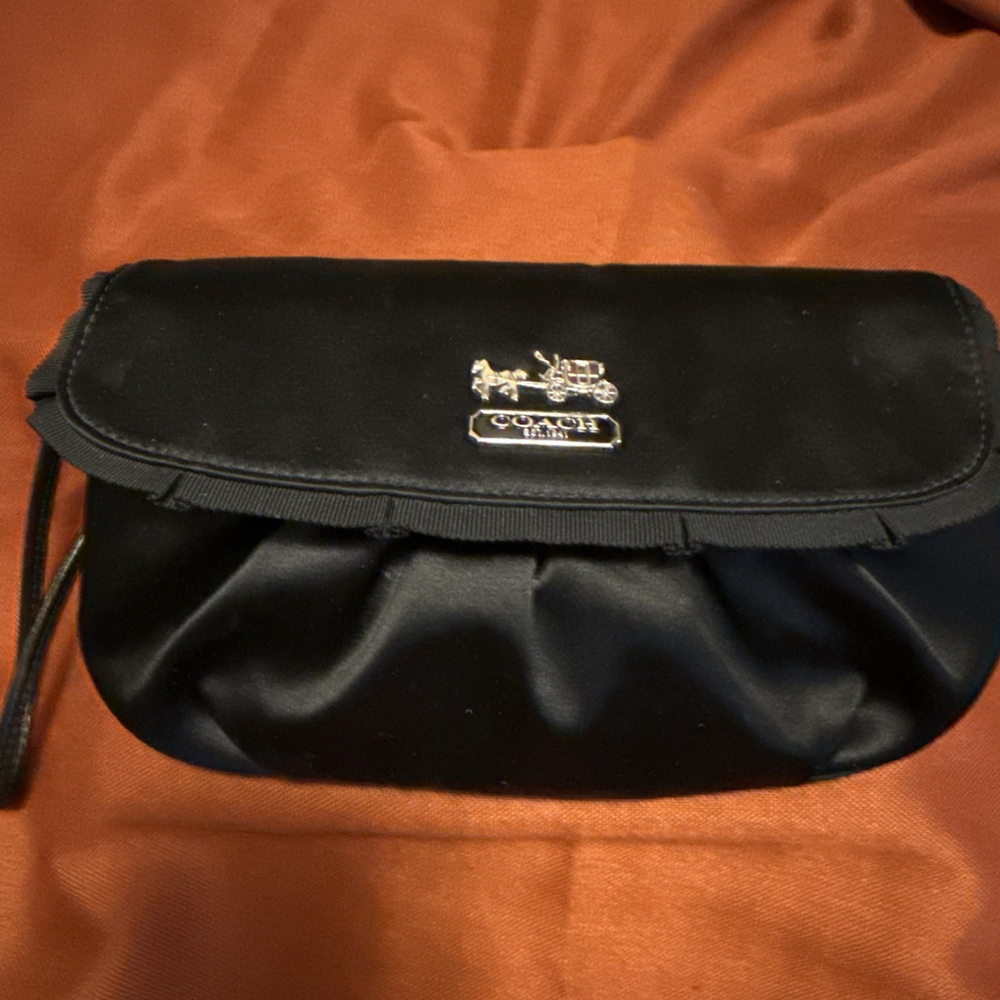 Coach Black Satin Amanda Large Wristlet Bag
